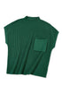 Ribbed Mock Neck Patch Pocket Drop Shoulder Short Sleeve Sweater